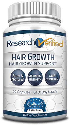 A bottle of hair growth - natural hair support supplement.